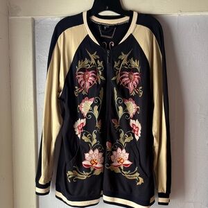 Paparazzi navy and Cream Floral long Bomber Jacket
